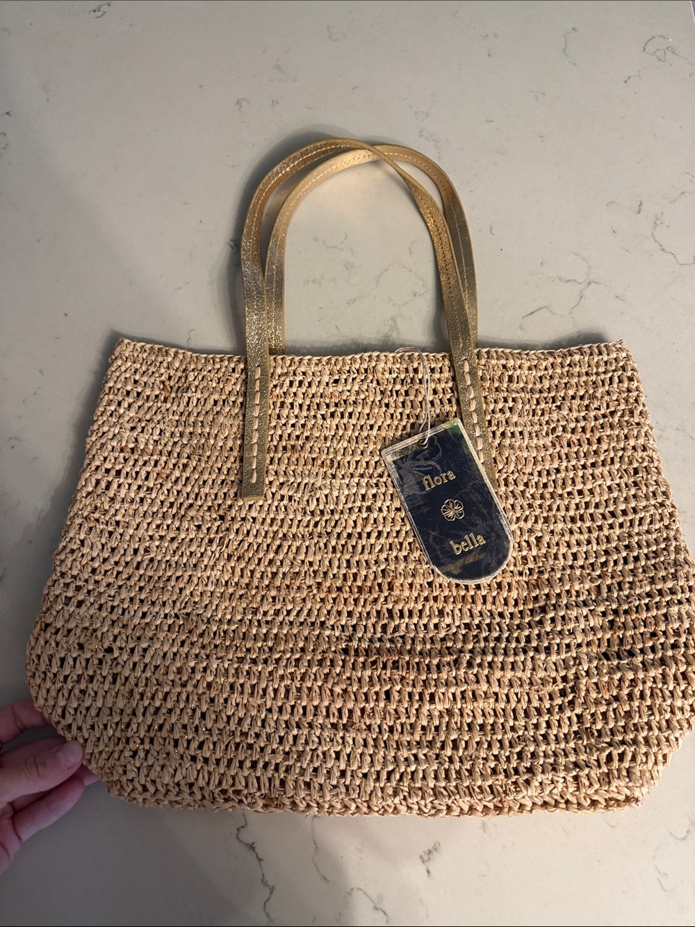 Natural Woven Tote with Gold Handles